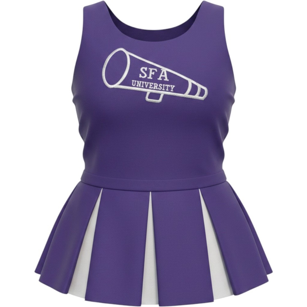 (A7) SFA University Kids Cheerleader Dress Purple White Pleated Megaphone Cotton
